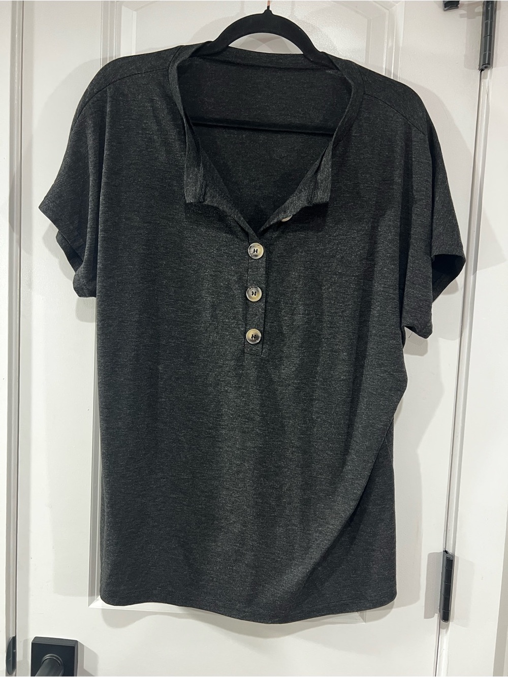 SHEIN Charcoal Gray Short Sleeve Button-Front Polo Top